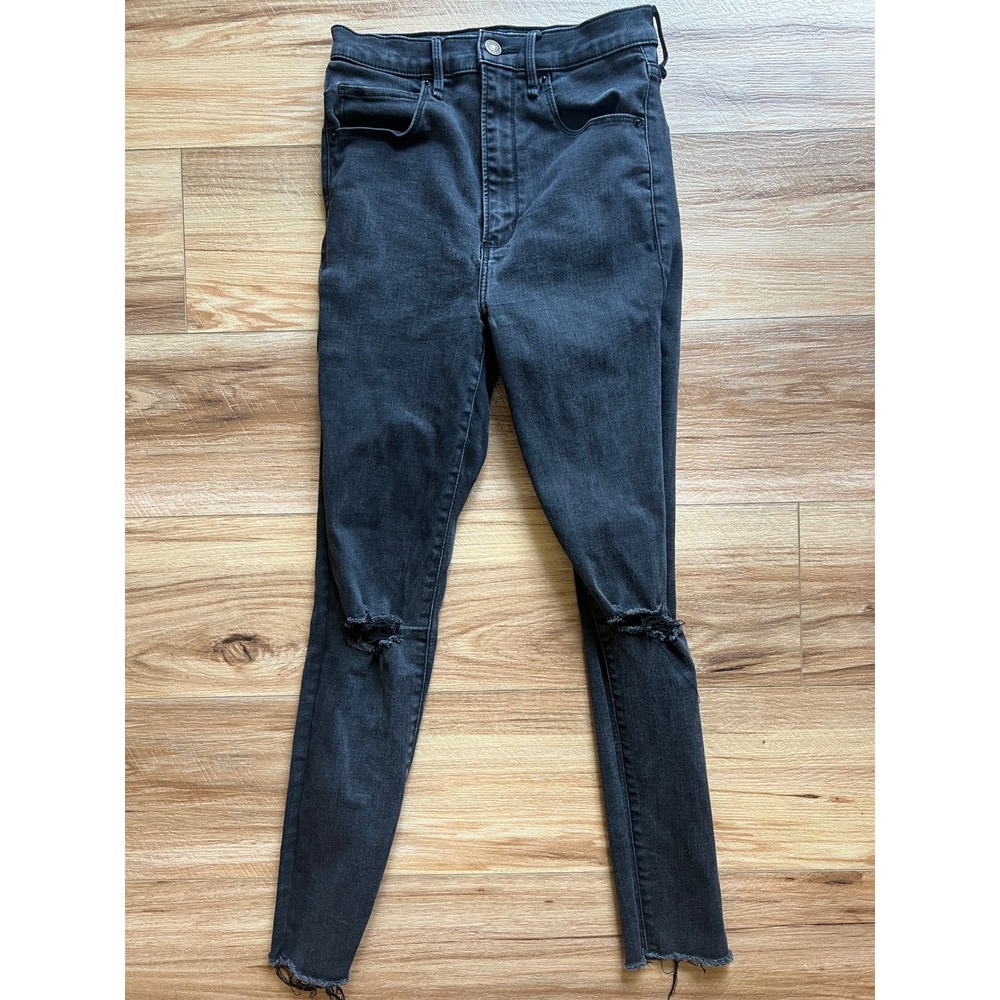 Abercrombie 27 4s Super Skinny Jeans Distressed Black Ultra High Rise Raw Hem